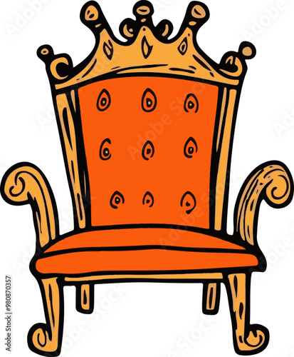 Decorative Vector of a Regal Orange Throne Chair