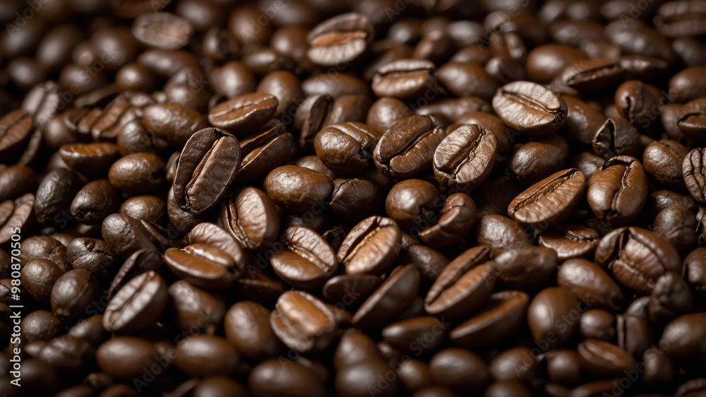 Close-up image of roasted coffee beans showcasing their rich, dark brown color and glossy texture. Close-up image of roasted coffee beans showcasing their rich, dark brown color and glossy texture.