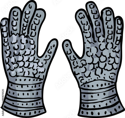 Vector Illustration of Metallic Armored Gloves