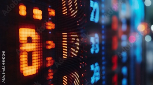 A close-up of a stock market ticker with numbers rapidly changing