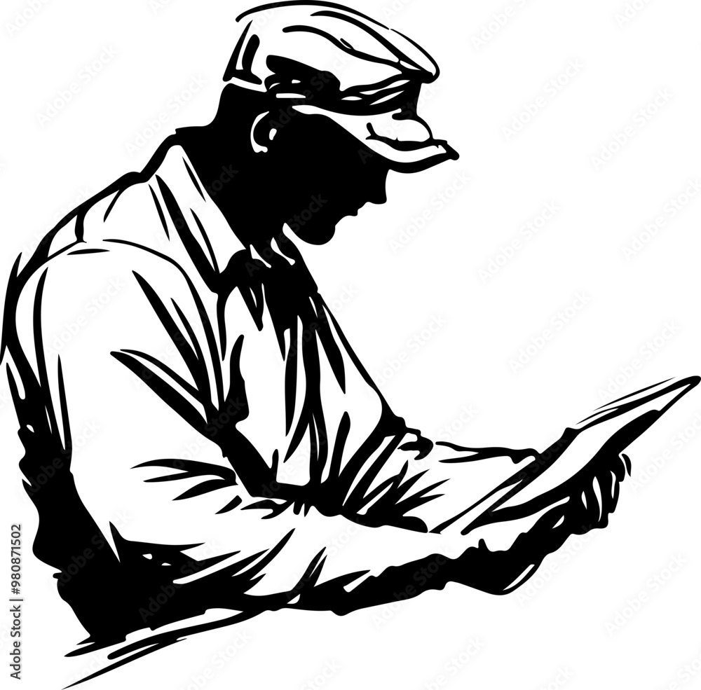 Silhouette of Worker Reading a Document in Vector Style
