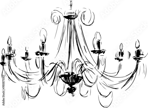 Elegant Vector Chandelier Outline Design