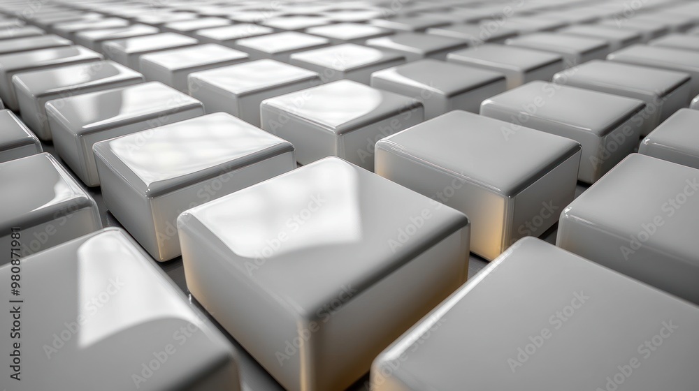A close-up of glossy white blocks arranged in a grid pattern. A close-up of glossy white blocks arranged in a grid pattern.