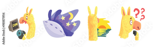 Cute Llama Character Head Emotion and Pose Vector Set