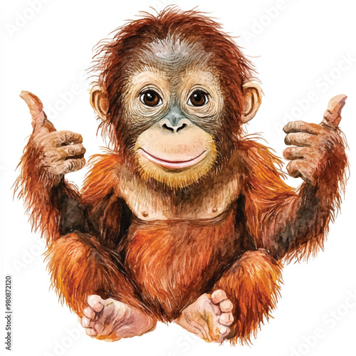 Orangutan watercolor clipart illustration isolated