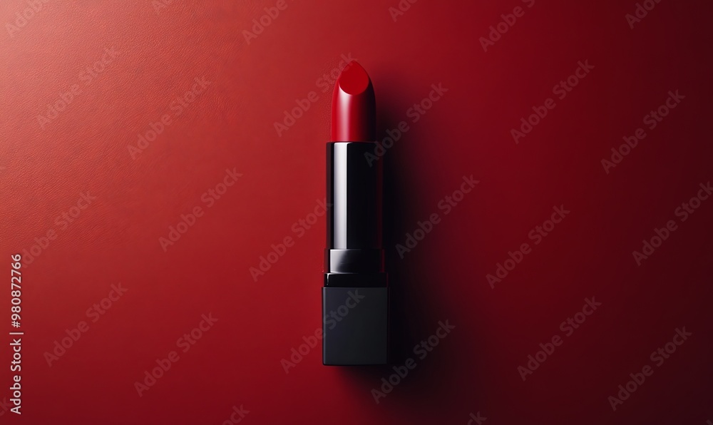 Obraz premium A single red lipstick on a red background.