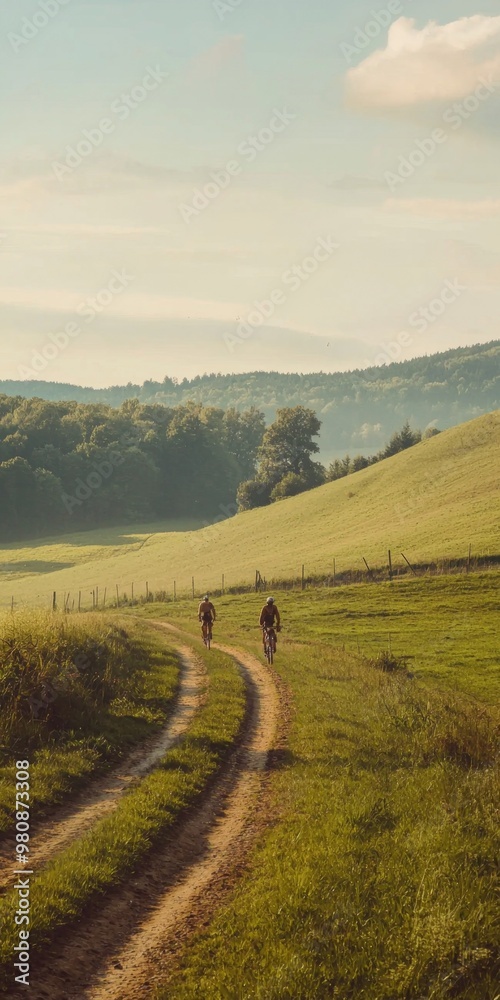 Naklejka premium Scenic Rural Path Winding Through Lush Countryside Landscape