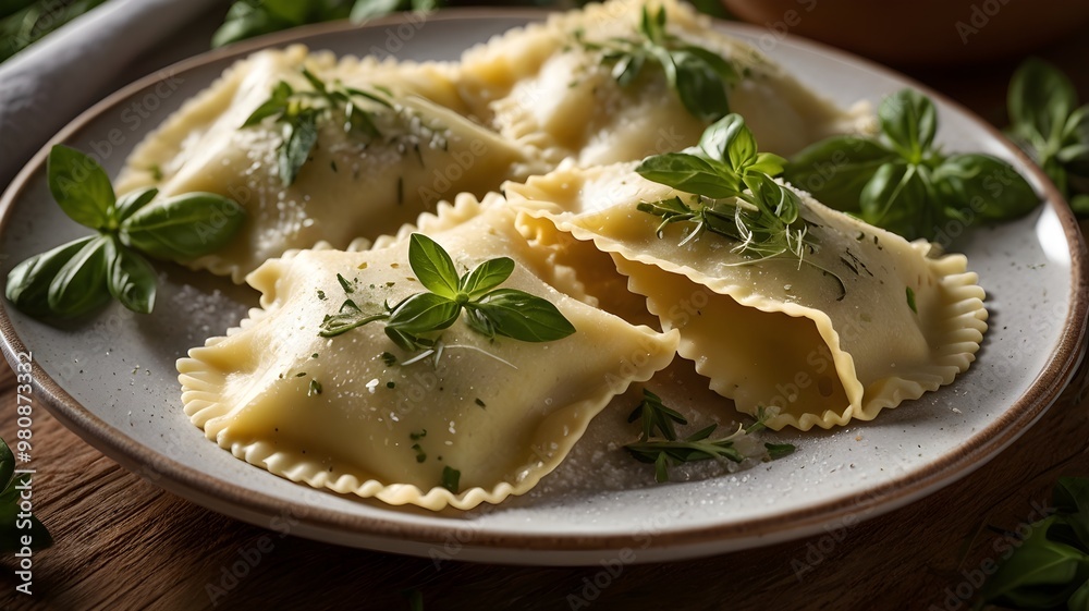 homemade ravioli with parmesan cheese and fresh herbs homemade ravioli with parmesan cheese and fresh herbs