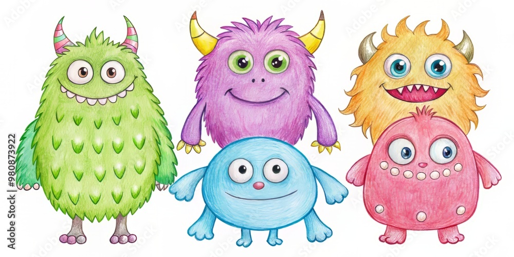 Obraz premium * Learn to draw simple and cute monsters with these step-by-step hand-drawn illustrations, perfect for beginners and