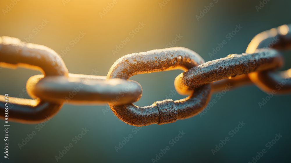 Close-up of a metal chain link with a warm background. Close-up of a metal chain link with a warm background.