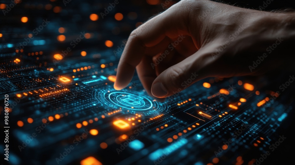 businessman presses button facility management on virtual screens business technology internet and network concept businessman presses button facility management on virtual screens business technology internet and network concept
