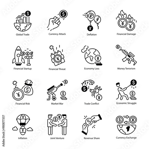 Bundle of Trade Conflict Linear Icons