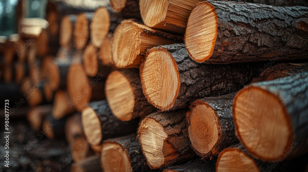 Stacked firewood logs in an outdoor setting. Stacked firewood logs in an outdoor setting.