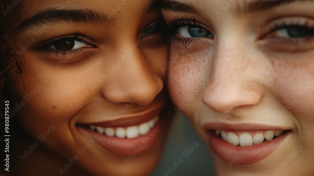  Two faces close together, one smiling and the other crying, intense emotional communication captured in their eyes, close-up, warm light