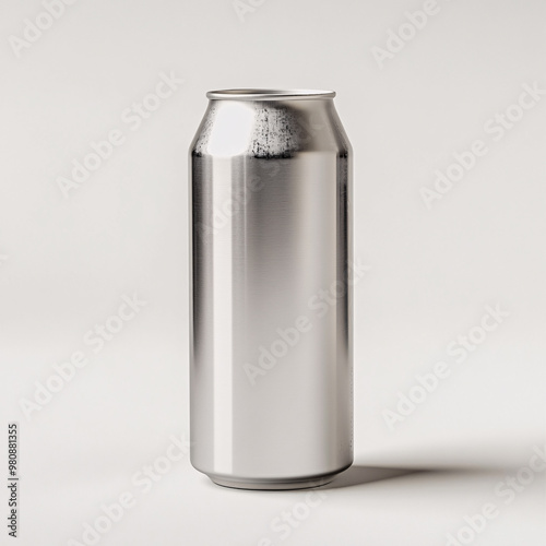 Can of fresh soda with water drops on background, closeup 