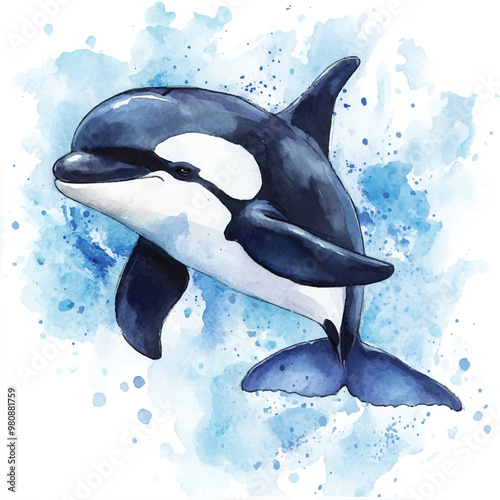 Orca watercolor clipart illustration isolated