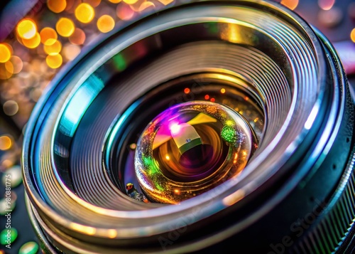 Extreme close-up of a high-magnification macro lens capturing intricate details, with blurred background and shallow photo