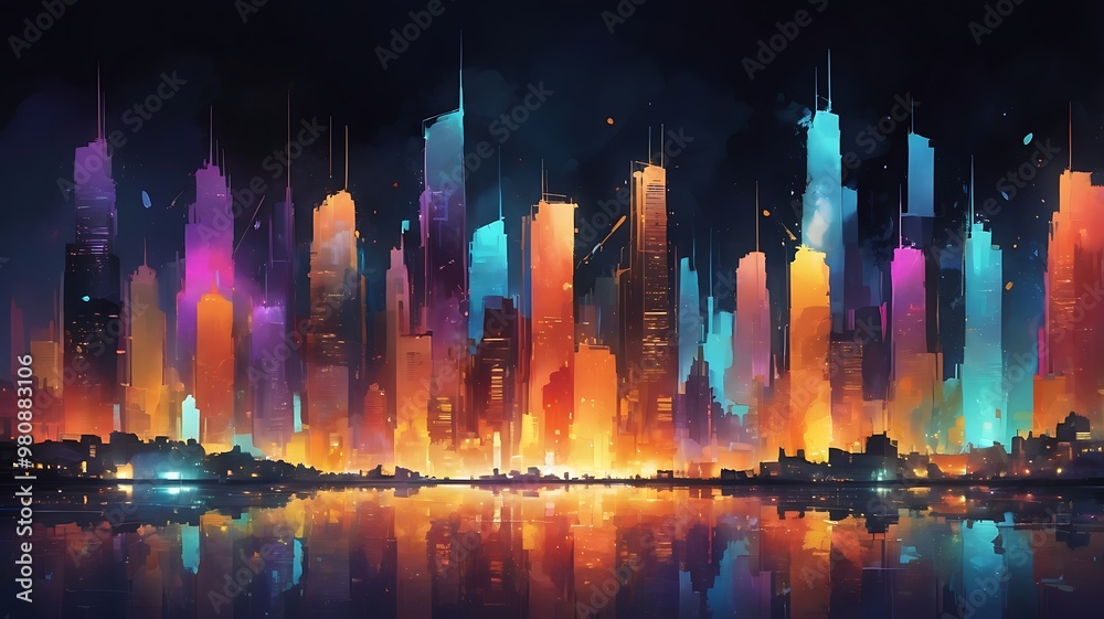 Abstract color texture. Modern futuristic pattern, digital city concept. Digital illustration of cyberpunk city.