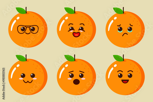 Set of Cute Orange Cartoon Fruit Bundle Vector Illustration
