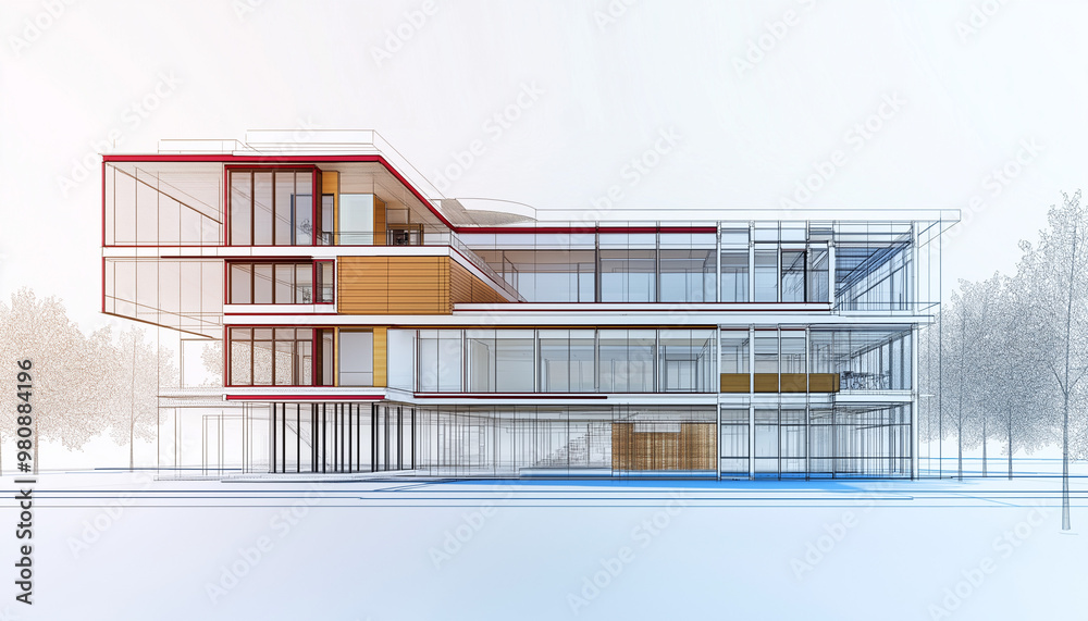 Fototapeta premium Wireframe of a Building in Vectorworks Render