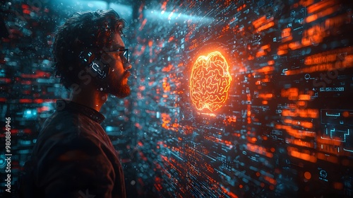 Wallpaper Mural Hacker conceptually accessing the inner workings of the mind through a digital screen interface. The clean 3D scene features minor details focusing on mind hacking Torontodigital.ca