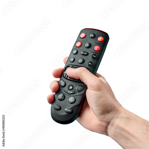 A hand holding remote isolated on transparent background, PNG file