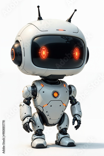 cute robot android isolated on white background, artificial intelligence. Generative AI