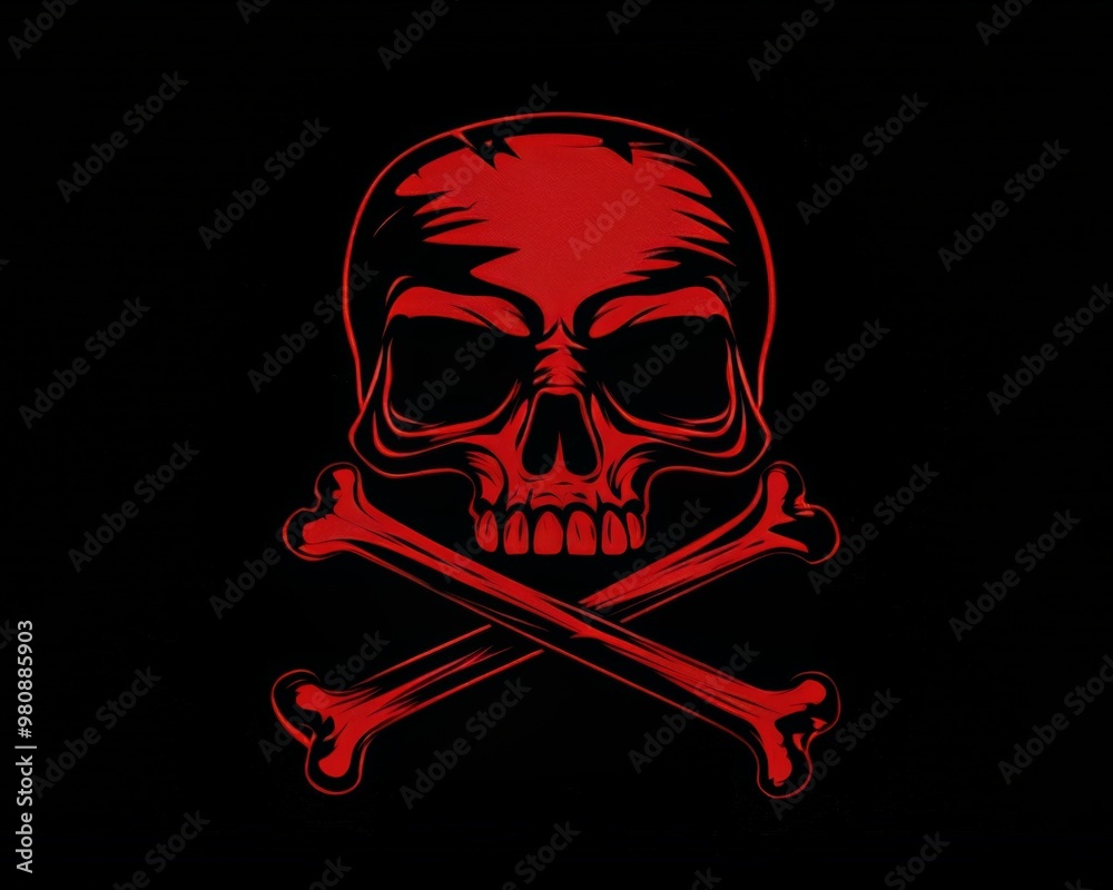 Bold skull and crossbones icon, striking design, red and black color scheme Bold skull and crossbones icon, striking design, red and black color scheme