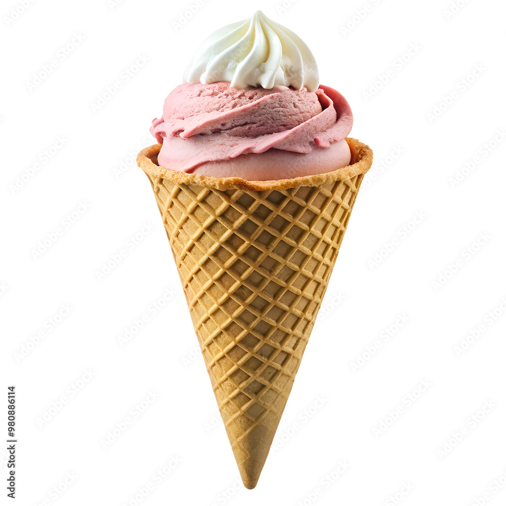 Strawberry Ice Cream cone, on a waffle cone isolated on a transparent background Strawberry Ice Cream cone, on a waffle cone isolated on a transparent background