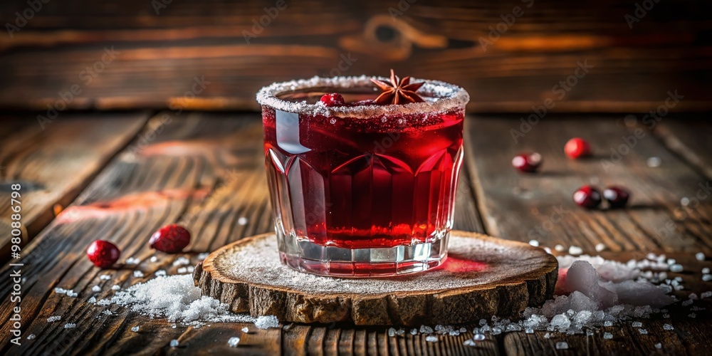 Freshly poured rich crimson liquid fills a delicate ornate glass, garnished with a crimson-hued rim and a sprinkle