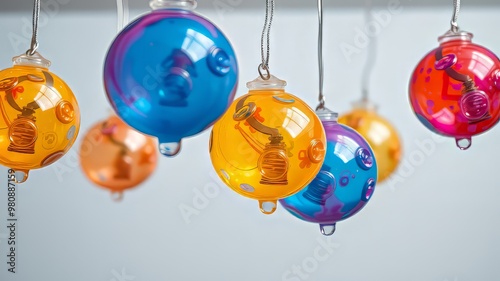 Wallpaper Mural Colorful, translucent balls with suction cups on their surface, suspended from a transparent surface, leaving a faint Torontodigital.ca