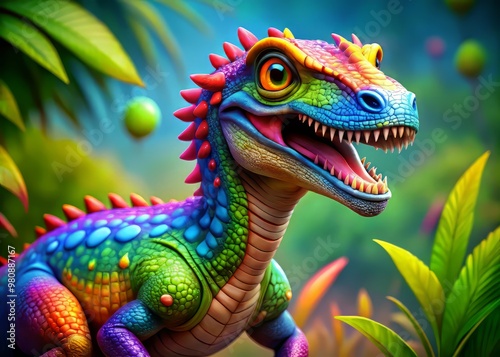 Colorful Cartoon Dinosaur PNG for Educational and Creative Projects in Kids' Themes and Designs photo