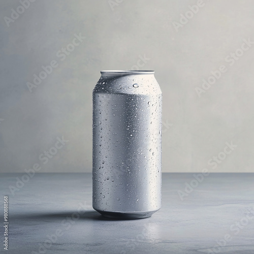 Can of fresh soda with water drops on background, aluminum cans closeup 