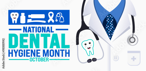 National Dental Hygiene Month background or banner design template is observed every year in October. Holiday concept. Template for card, poster, placard, template. eps 10