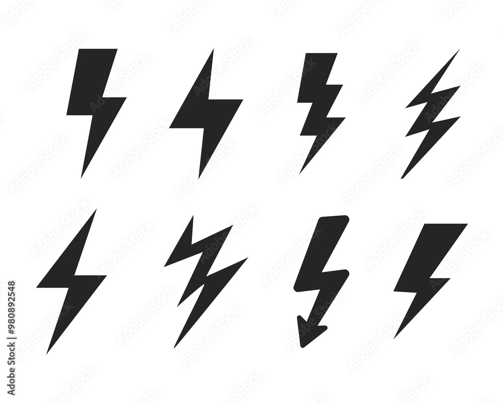 Lightning icon. thunderbolt, electric, power icon. energy, electrical sign icon. Isolated Black Lightning icons on white background. Lightning icon. thunderbolt, electric, power icon. energy, electrical sign icon. Isolated Black Lightning icons on white background.