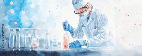 A scientist conducts experiments in a laboratory, using lab equipment and chemical solutions to discover new outcomes.