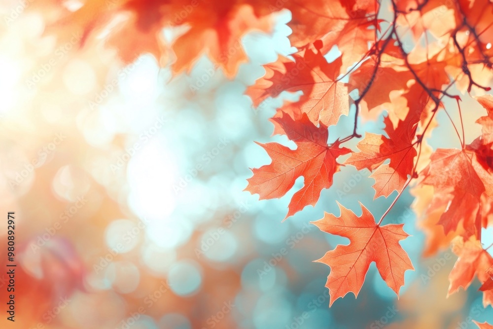 Autumn background with red maple leaves and blurred bokeh light on a vintage color tone background leaf autumn season. Autumn background with red maple leaves and blurred bokeh light on a vintage color tone background leaf autumn season.