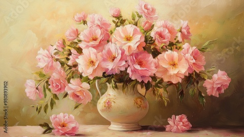 A vase filled with pink flowers, their petals soft and full, representing the beauty and grace of nature in bloom.