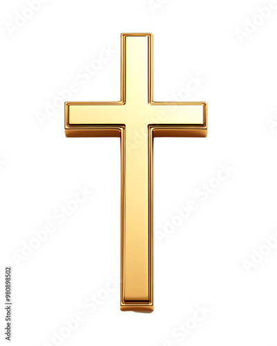 Christian gold cross, Transparent background