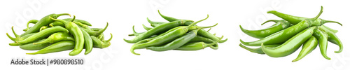 Fresh delicious Hot green chili pepper pile, Transparent background