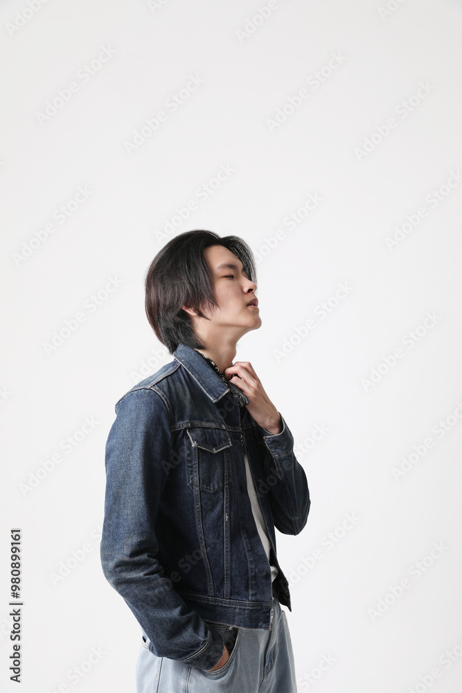 Headshot of stylish handsome Asian man posing indoor over white background. Mock-up. Headshot of stylish handsome Asian man posing indoor over white background. Mock-up.