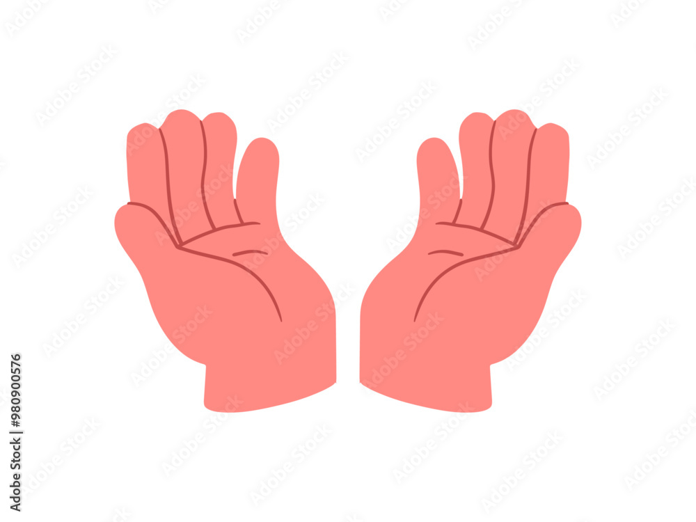 Hand, pointing, leaning, grasping, clenching, holding, different arm action, gesture symbol, different hand gestures, signs shown with palm and fingers isolated on background flat vector illustration.