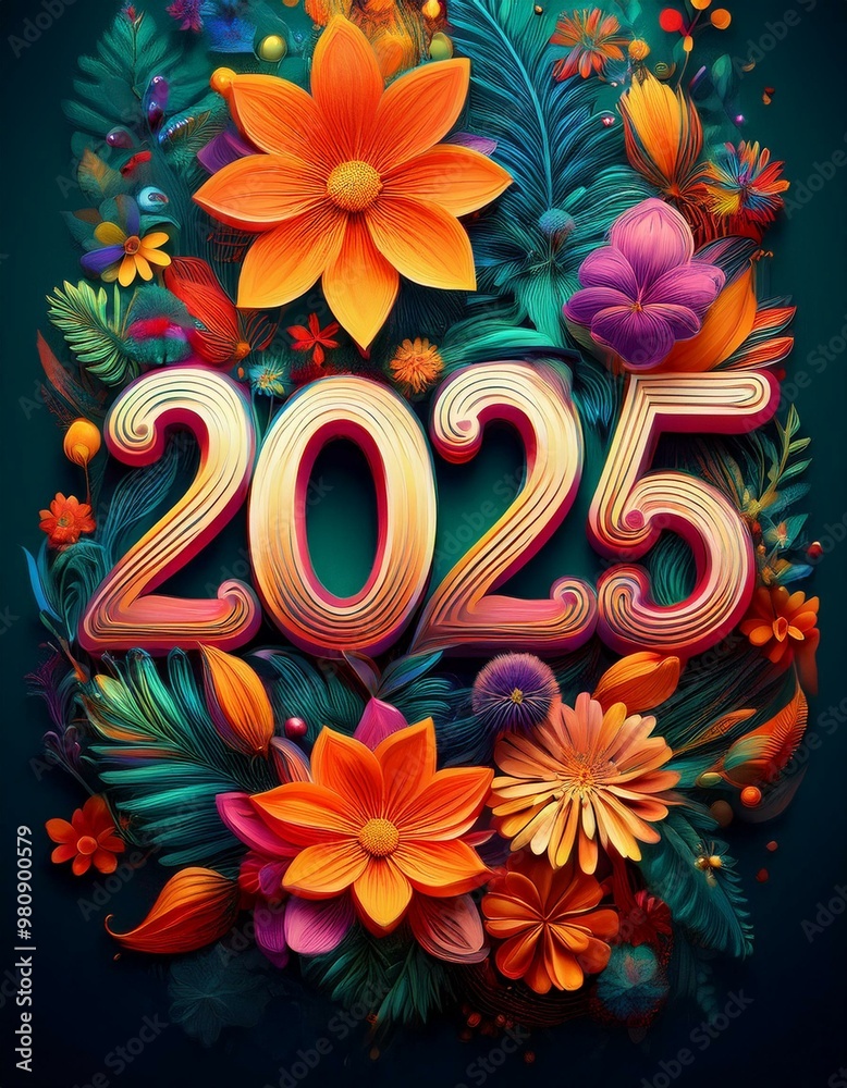 Obraz premium 2025 on a floral background