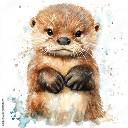 Otter watercolor clipart illustration isolated