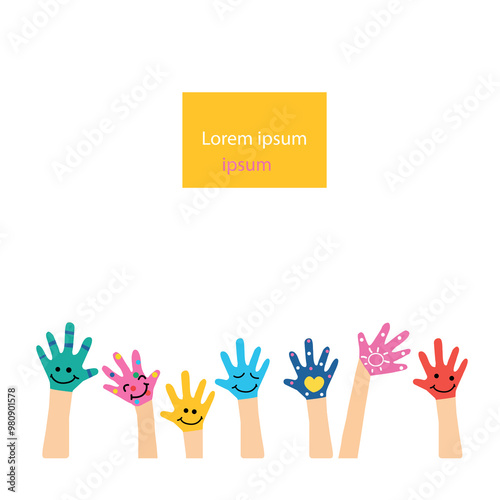 illustration with painted children hands