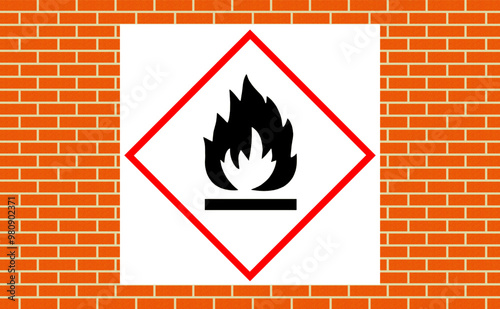 Flammable symbol sign on the wall
