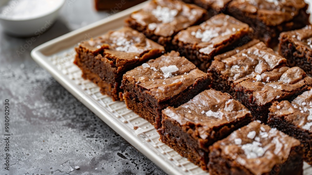 A plate of brownies with salt sprinkled on top A plate of brownies with salt sprinkled on top