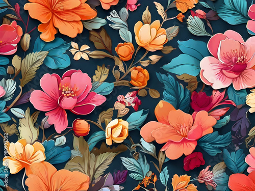 seamless pattern with flowers,Ai generated 