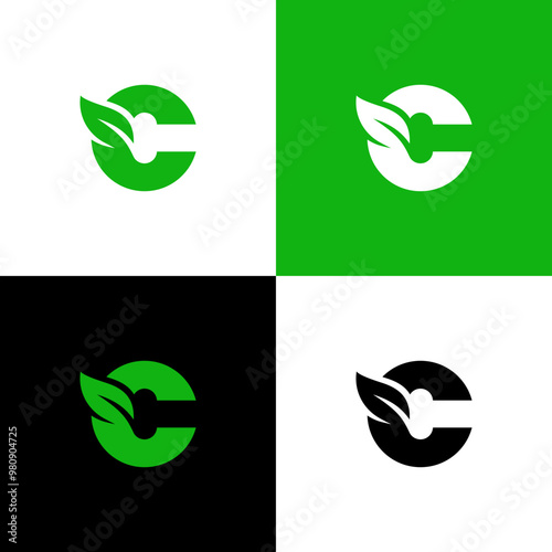 c leaf icon green and black l...