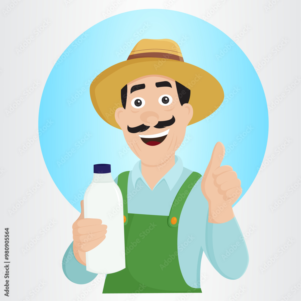 Farmer characters show off their high-quality dairy products Farmer characters show off their high-quality dairy products